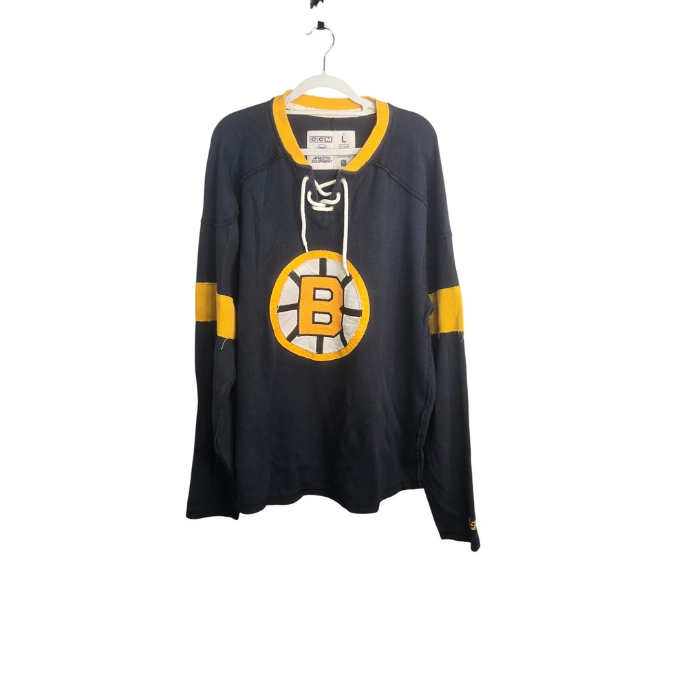 CCM Boston Bruins Hockey Jersey Mens Large Black Yellow Lace Up Cotton NHL
